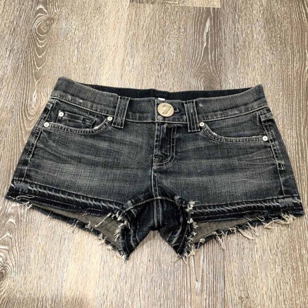 7 For All Mankind Black Denim Cutoff Jean Shorts